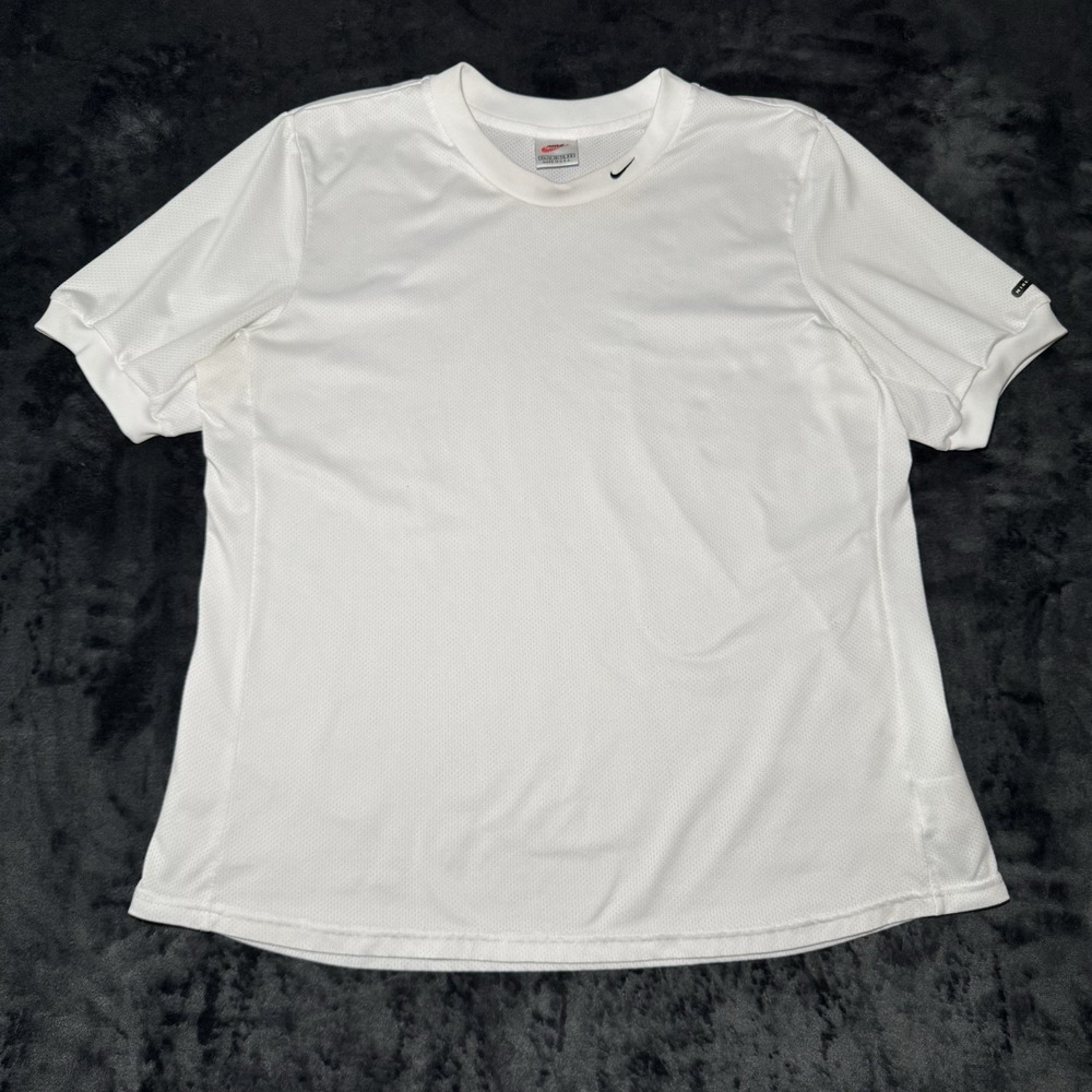 Vintage 90s Nike T-Shirt Mens Large White USA Embroidered Mini Swoosh Logo